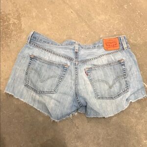Levi's 501 button fly Blue Jean Shorts with Distressed Hem